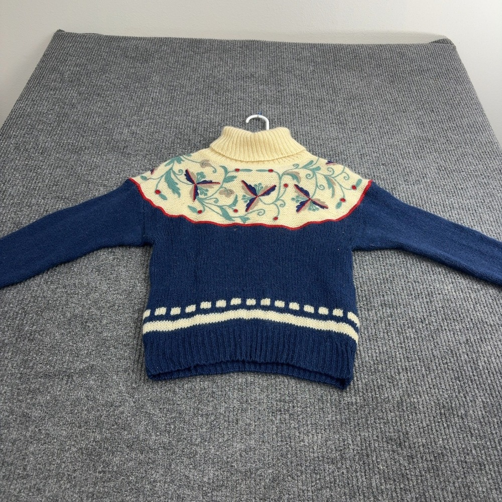 Vintage Carroll Reed Sweater Womens M Blue‎ Wool Floral Turtleneck Cottagecore